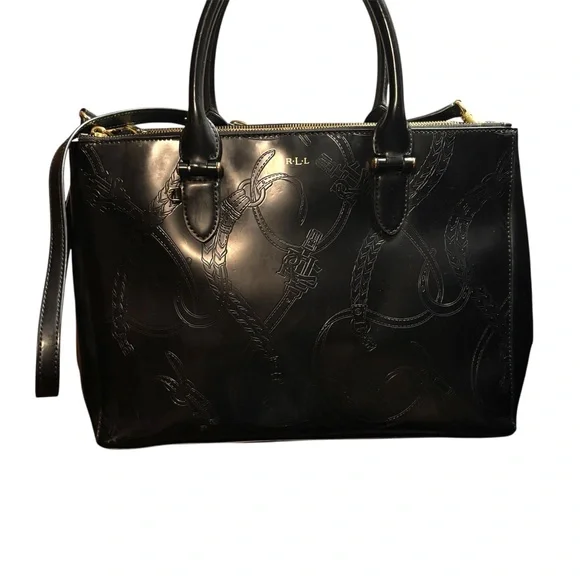 Lauren Ralph Lauren Taylor Black Embossed Satchel - Picture 1 of 11